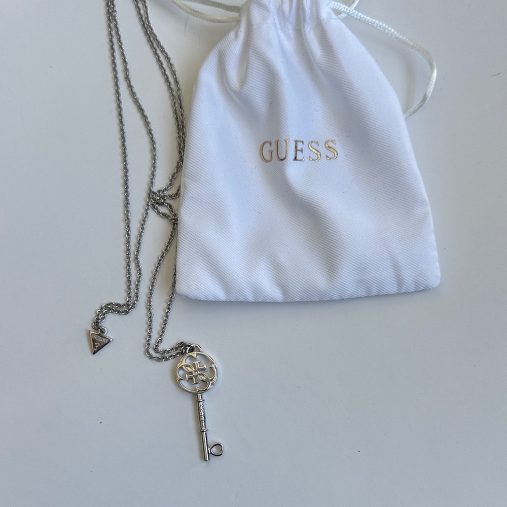 Guess Silver Key Pendant Necklace